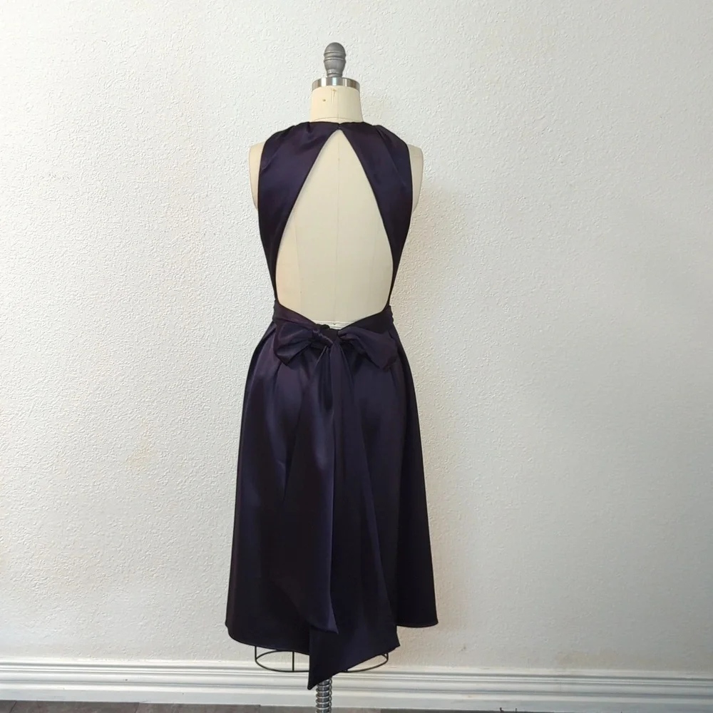 Celine Saint Waist Tie Open Back A Line Satin Dress Dark Gray Purple 40/8 classy - Picture 2 of 12